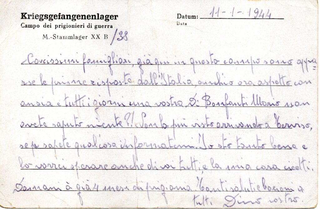 Testo cartolina del 11-1-1944