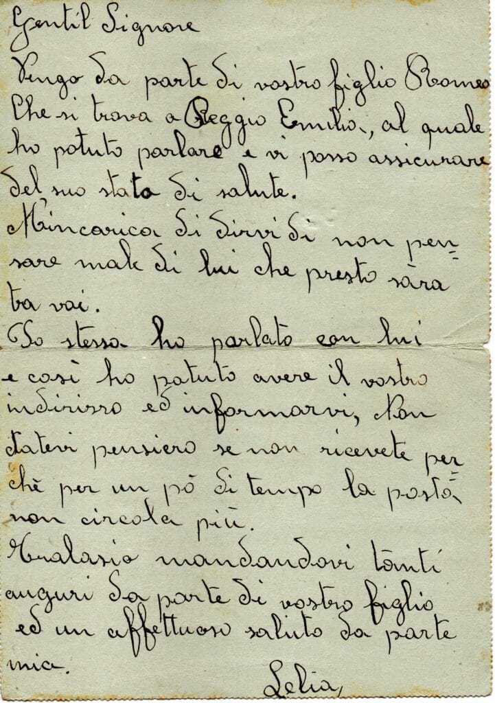 Secondo messaggio alla famiglia del 14-9-1943