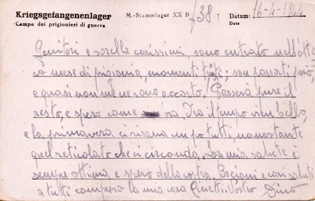 Testo cartolina del 16-4-1944