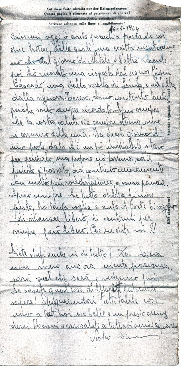 Testo lettera del 16-5-1944