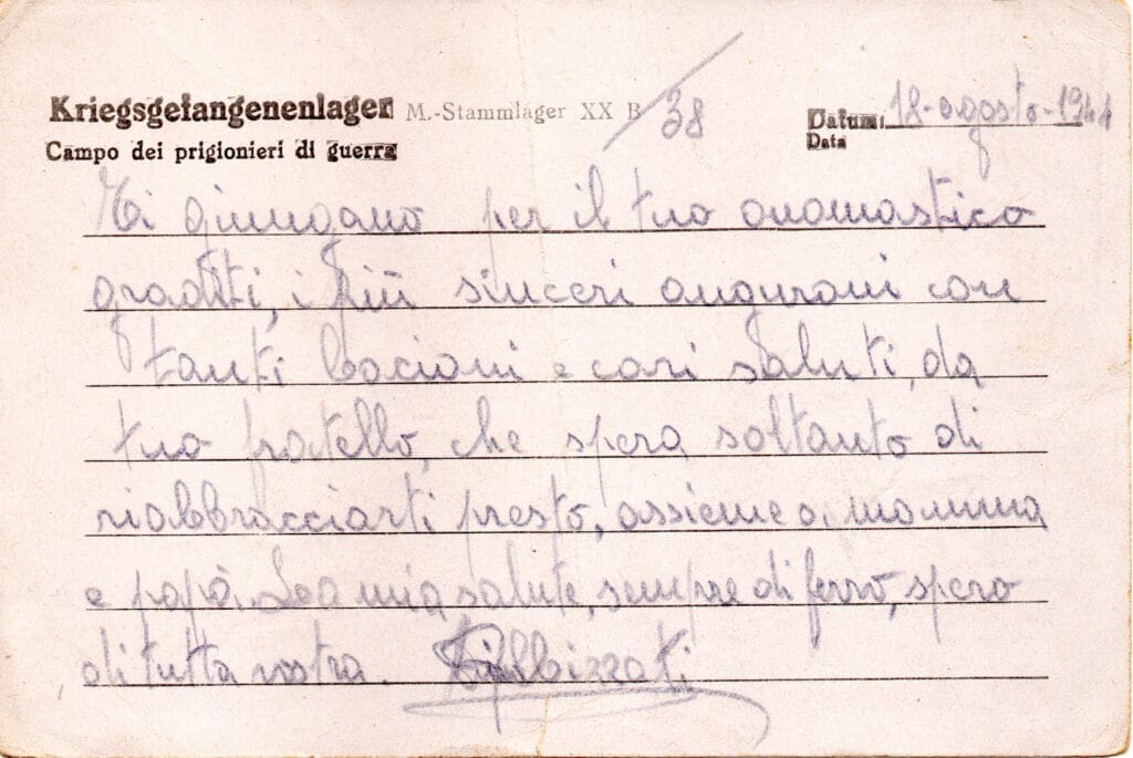 Testo cartolina del 18-8-1944