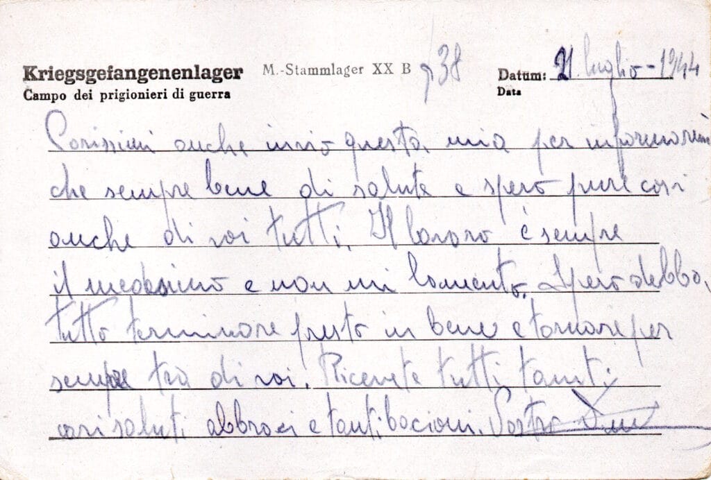 Testo cartolina del 21-7-1944