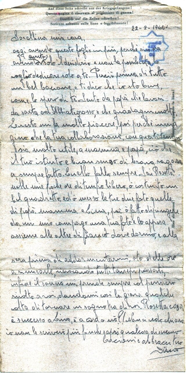 Testo lettera del 22-2-1944
