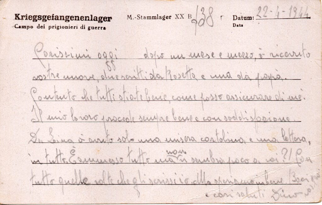 Testo cartolina del 22-4-1944