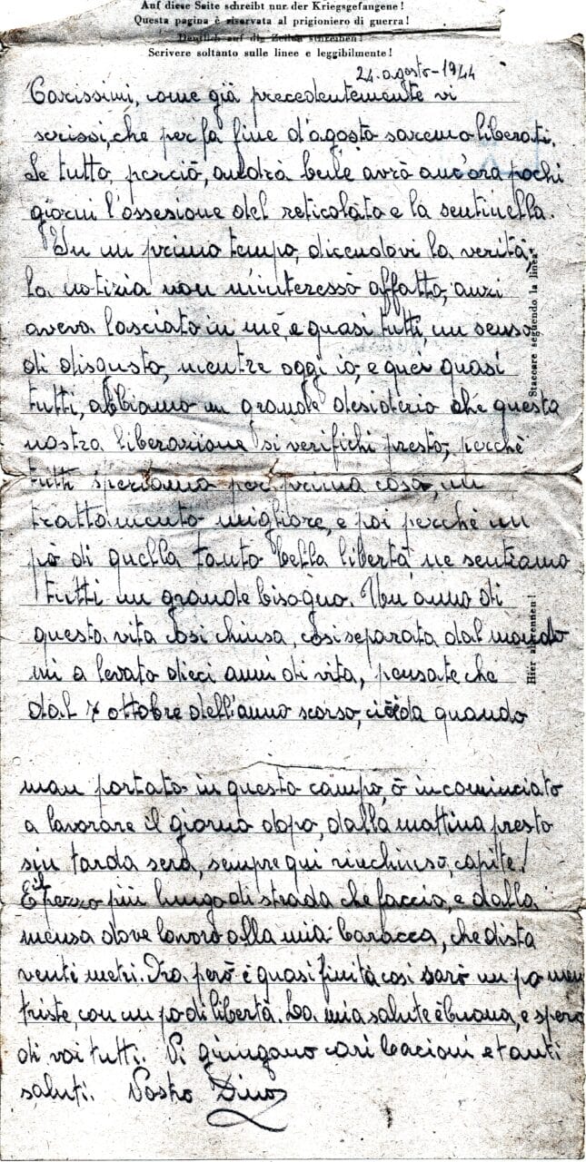 Testo lettera del 24-8-1944