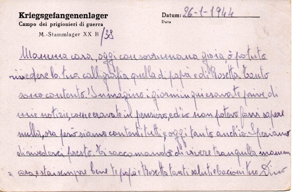 Testo cartolina del 26-1-1944