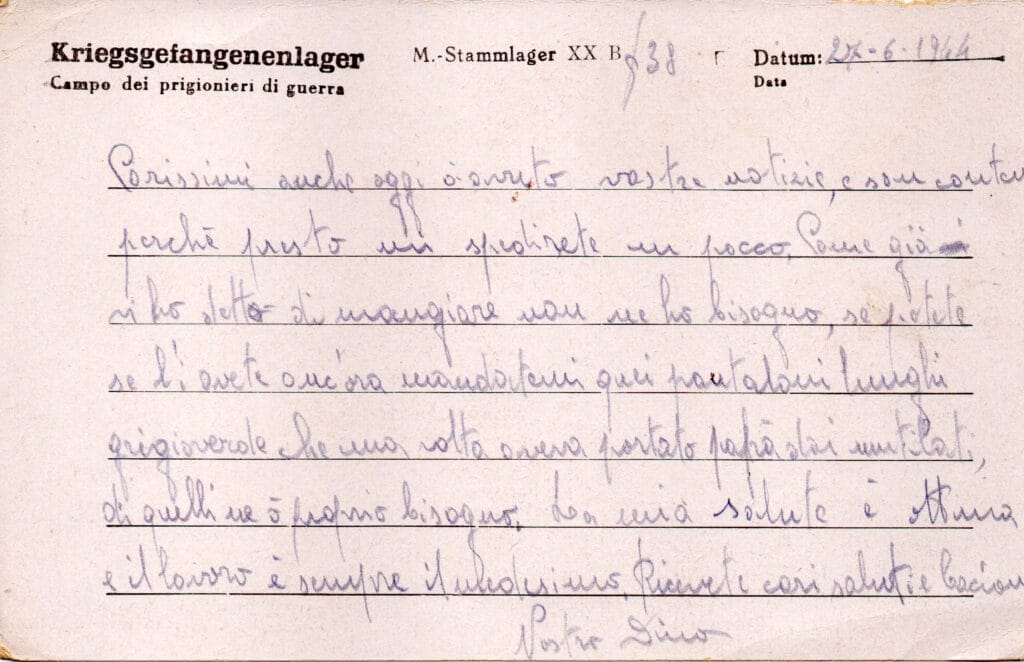 Testo cartolina del 27-6-1944