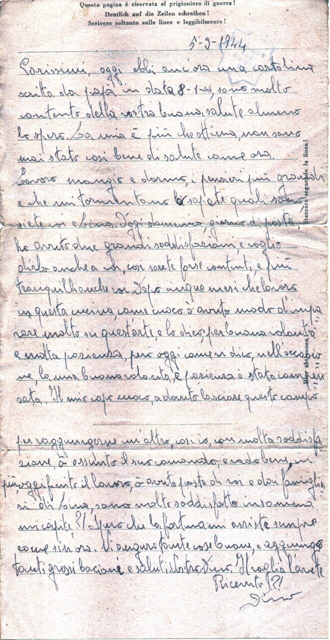 Testo lettera del 5-3-1944