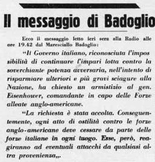 Messaggio di Badoglio 8 settembre 1943