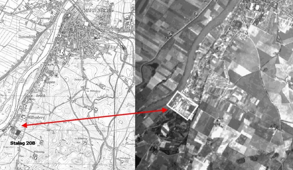 Vista dall'alto e piantina di Marienburg nel 1943